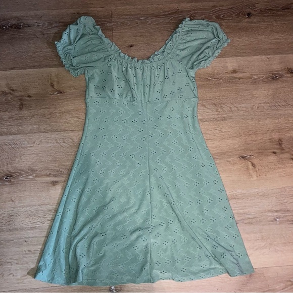 Hearts & Heels Sage Green Floral Smocked Babydoll Mini Dress Coquette Milkmaid - Picture 3 of 10